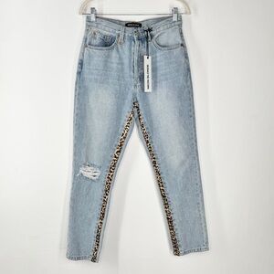 NWT Neon Blonde Siren High Rise Distressed Light Wash Jeans Leopard Print Stripe